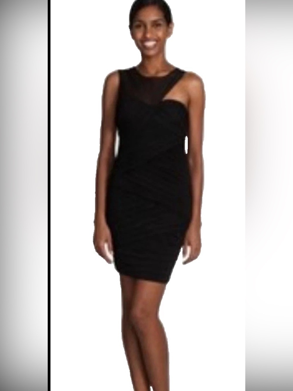 BcbgMaxazria Rosalyn Dress Women Black Shirred Illusion Neckline Body Con SM